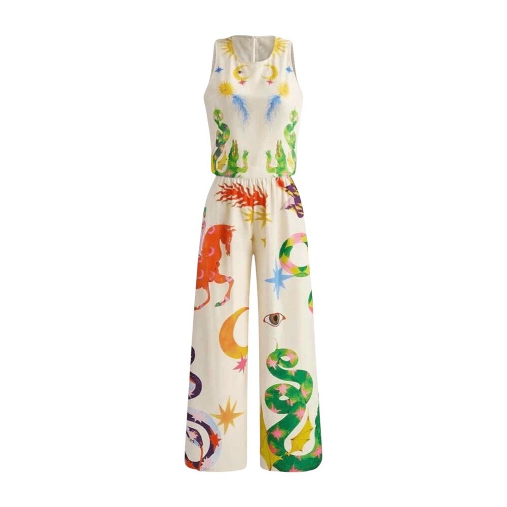 Lunar 2-Piece Summer Set Sleeveless Top & Wide Leg Pants - Large